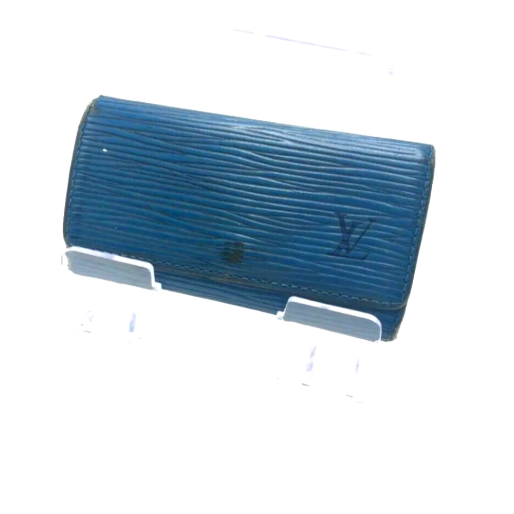 Auth LV Blue Epi 4 Key Holder